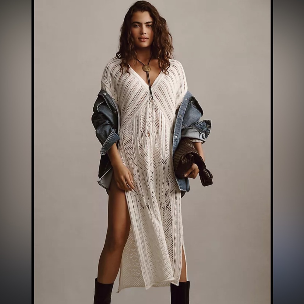 ANTHROPOLOGIE Open-Stitch Side-Slit Tunic Sweater